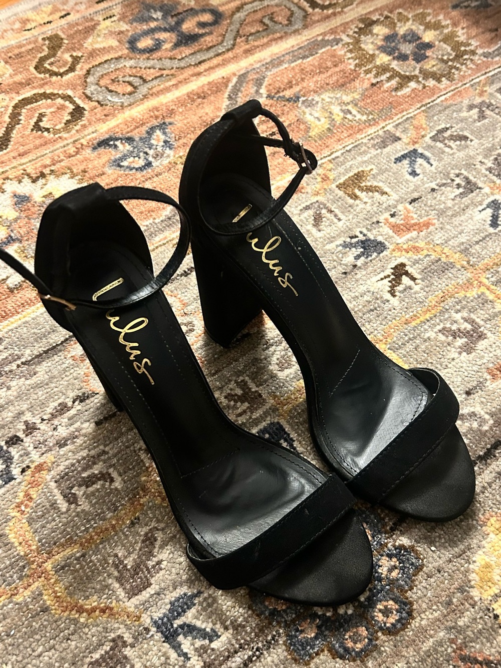 Lulu's Black Suede Ankle-Strap Block Heels